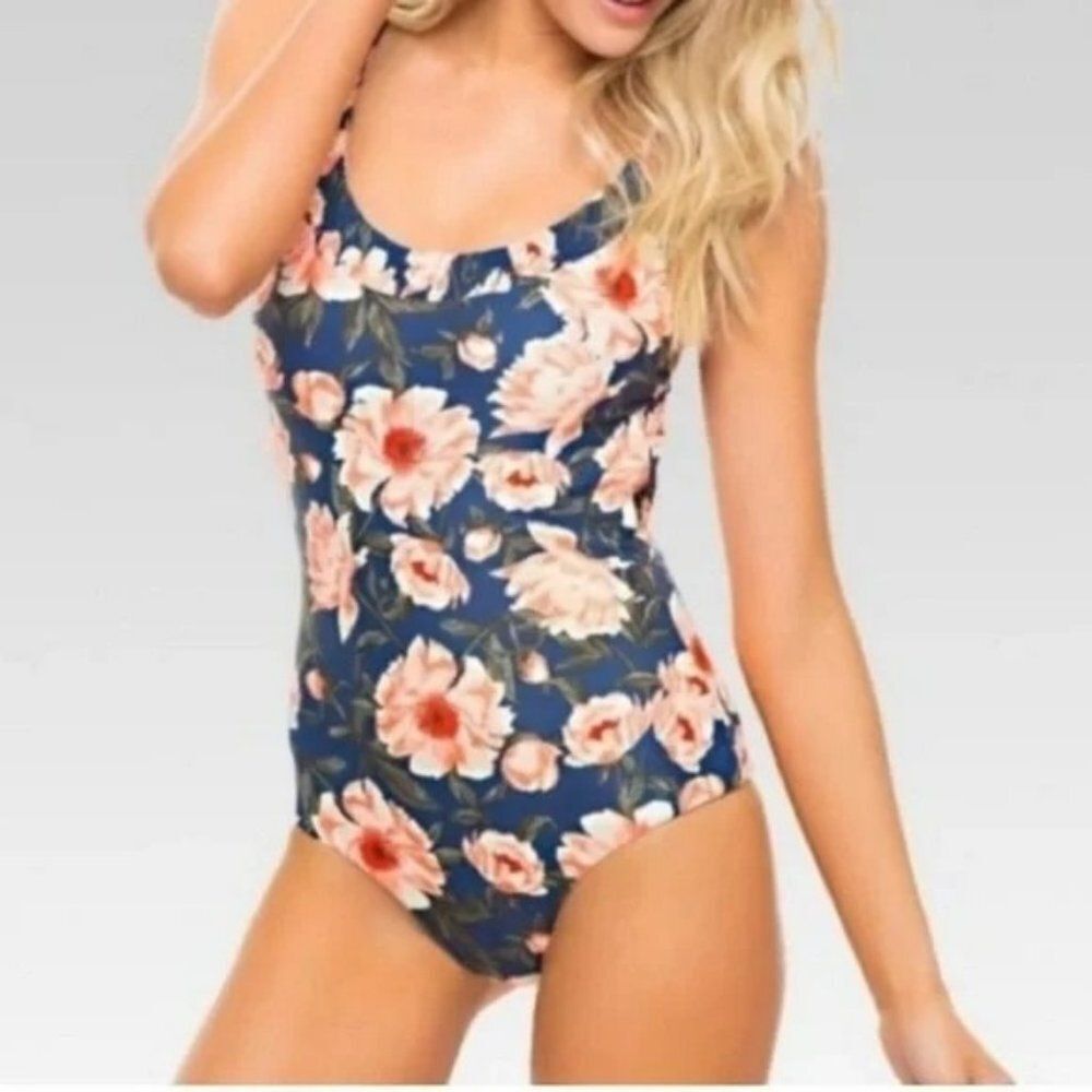 TORI PRAVER SIZE XL 12+ NAVY BLUE FLORAL ONE PIECE SWIM SUIT